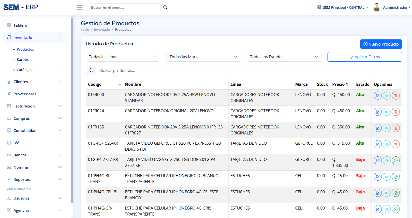 ERP-SEM Web en acción