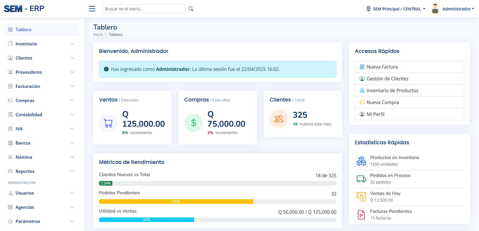 ERP SEM Web Dashboard
